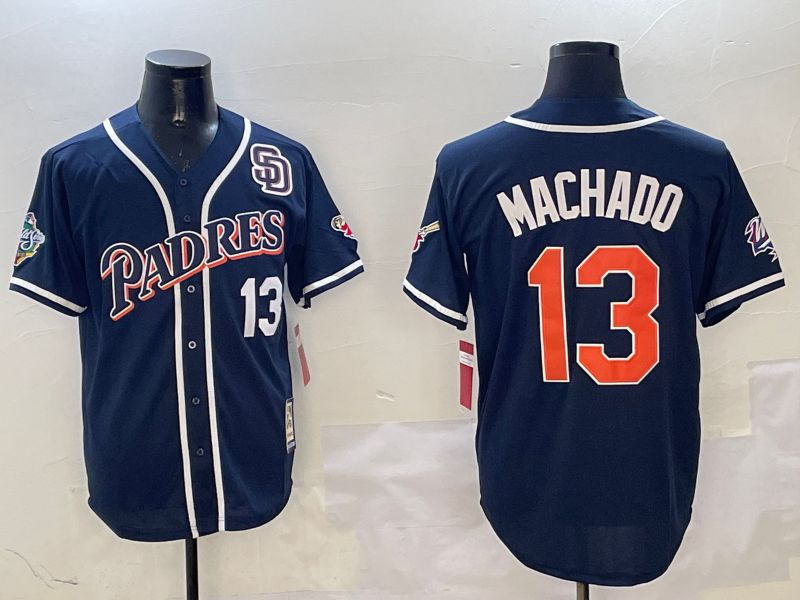 Men San Diego Padres #13 Machado Blue Throwback Game 2025 Nike MLB Jersey style 3123->san diego padres->MLB Jersey